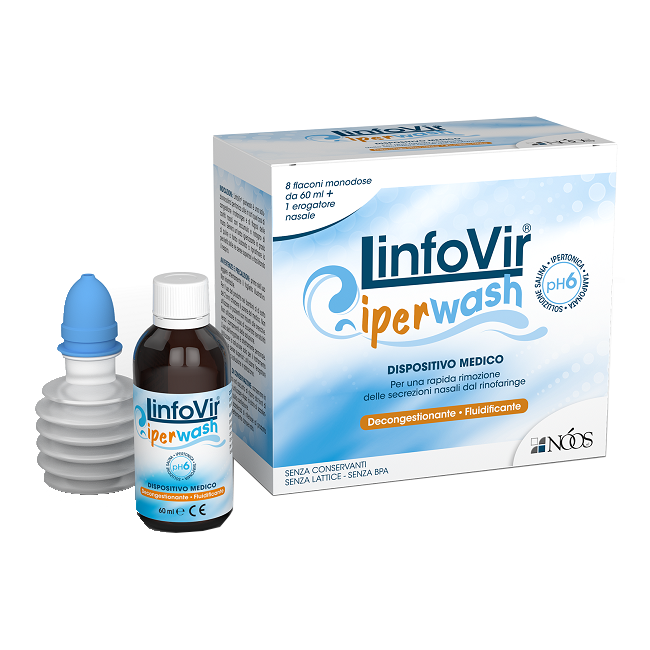 Linfovir Iperwash Soluzione Salina Ipertonica Tamponata 8 Flaconi Da 60 Ml + 1 Erogatore Nasale