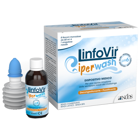 Linfovir Iperwash Soluzione Salina Ipertonica Tamponata 8 Flaconi Da 60 Ml + 1 Erogatore Nasale