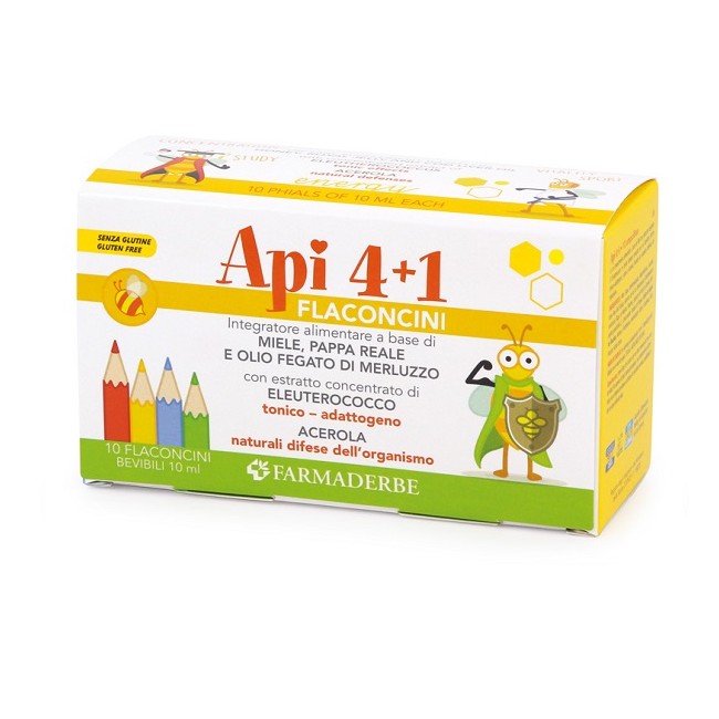 Farmaderbe Apiquattro + 1 10 Flaconcini Da 10 Ml Farmaderbe Apiquattro + 1 10 Flaconcini Da 10 Ml