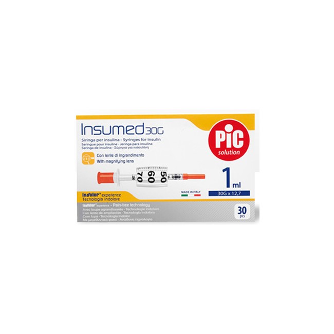 Pikdare Siringa Insulina Pic Insumed 1 Ml 100 Ui Ago Gauge 30 12,7 Mm Senza Spazio Morto 30 Pezzi Pikdare Siringa Insulina Pic Insumed 1 Ml 100 Ui Ago Gauge 30 12,7 Mm Senza Spazio Morto 30 Pezzi