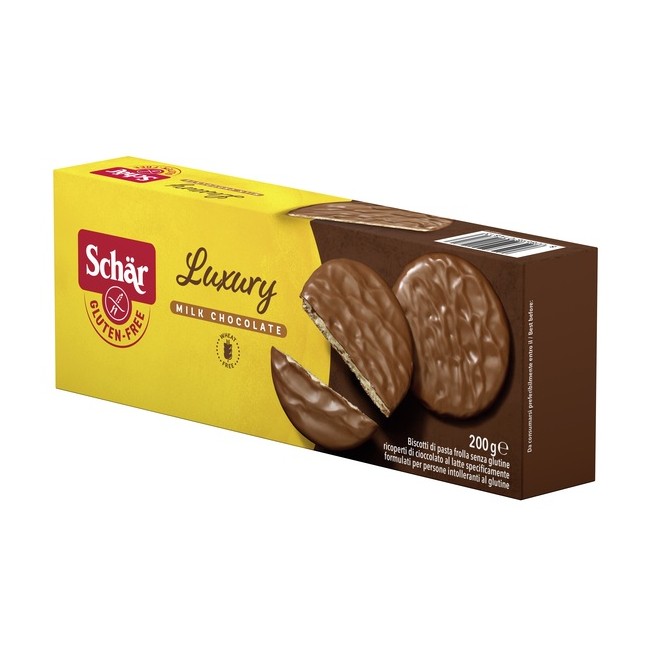 Schar Luxury Biscotti Di Pasta Frolla Ricoperti Di Cioccolato Al Latte 200 G Schar Luxury Biscotti Di Pasta Frolla Ricoperti Di Cioccolato Al Latte 200 G