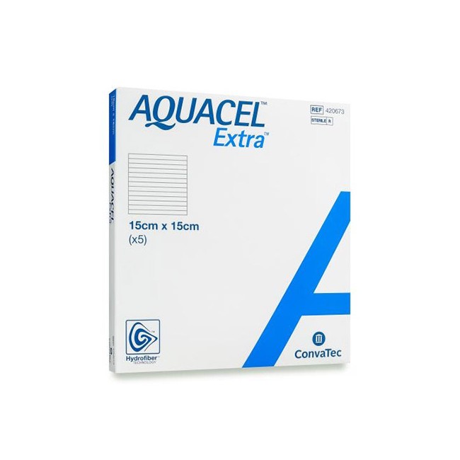 Convatec Medicazione In Tecnologia Hydrofiber In Carbossimetilcellulosa Sodica E Cellulosa Rigenerata Aquacel Extra 15x15 Cm 5 P