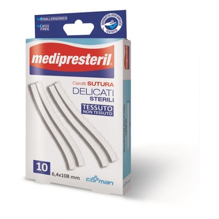 Corman Cerotto Per Sutura Medipresteril Delicati Tessuto Non Tessuto 6,4x108mm 10 Pezzi