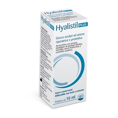 Gocce oculari hyalistil plus acido ialuronico 0,4% acqua distillata di ginkgo biloba + mirtillo nero + finocchio + centella asia Gocce oculari hyalistil plus acido ialuronico 0,4% acqua distillata di ginkgo biloba + mirtillo nero + finocchio + centella asia
