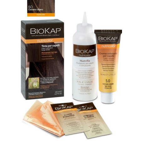 Bios Line Biokap Nutricolor 5,0 Castano Chiaro Tinta Tubo + Flacone Bios Line Biokap Nutricolor 5,0 Castano Chiaro Tinta Tubo + Flacone