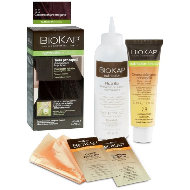 Bios Line Biokap Nutricolor Delicato 5,50 Castano Chiaro Mogano Tinta Tubo + Flacone Bios Line Biokap Nutricolor Delicato 5,50 Castano Chiaro Mogano Tinta Tubo + Flacone