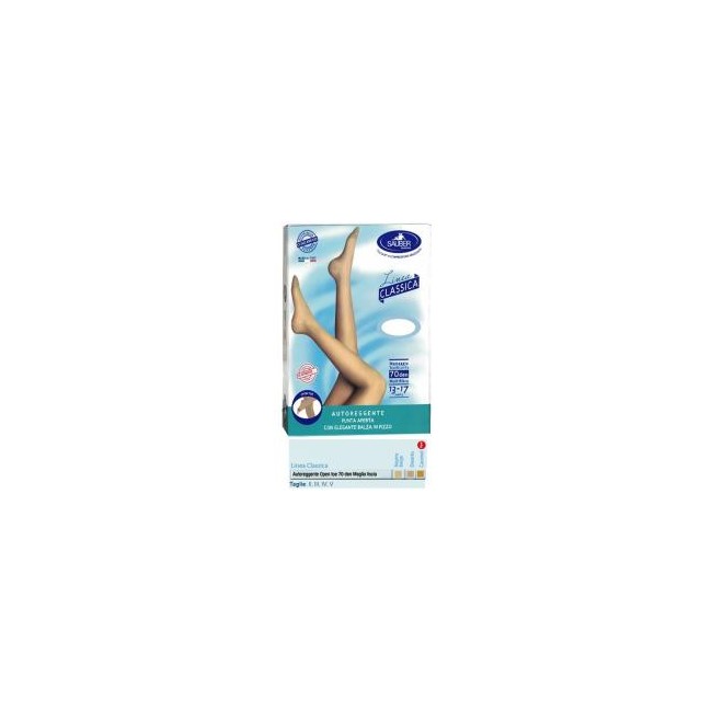Sauber autoreggente open toe maglia liscia 70 den colore neutro beige taglia 5 linea classica