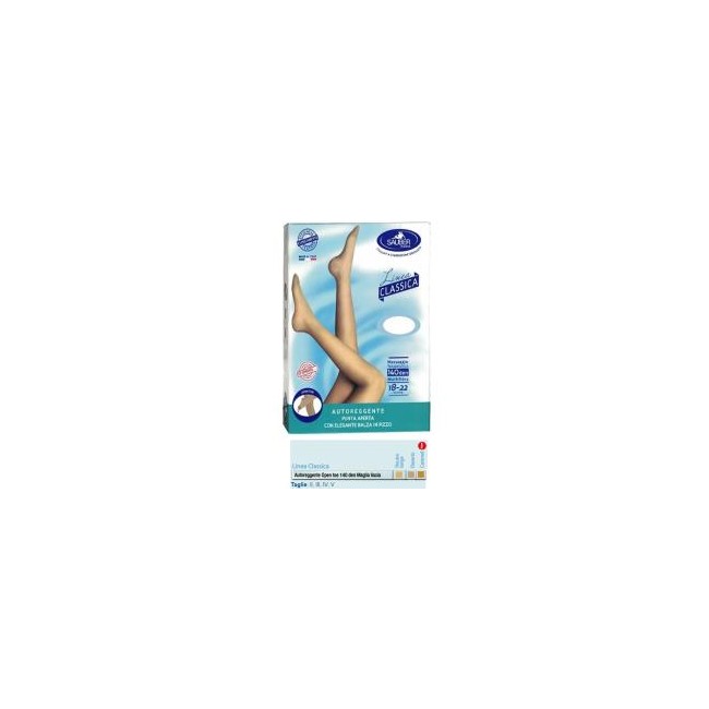 Sauber autoreggente open toe maglia liscia 140 den colore neutro beige taglia 2 linea classica Sauber autoreggente open toe maglia liscia 140 den colore neutro beige taglia 2 linea classica