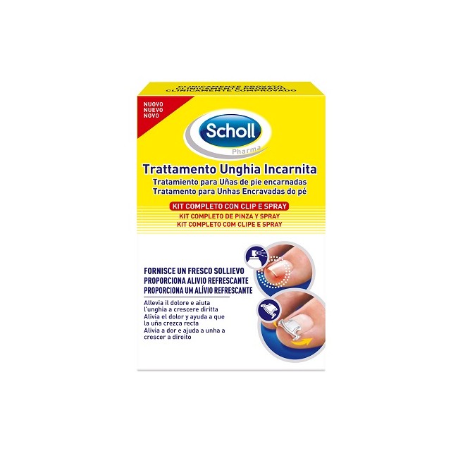 Scholl kit trattamento unghia incarnita contenente spray nebulizzatore rinfrescante 22 ml, colla per unghie 8 g, 10 clip raddriz