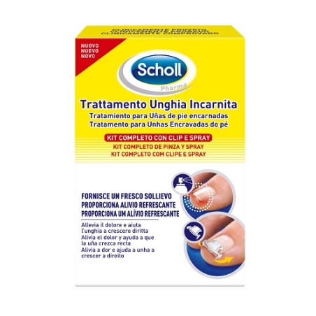 Scholl kit trattamento unghia incarnita contenente spray nebulizzatore rinfrescante 22 ml, colla per unghie 8 g, 10 clip raddriz