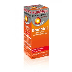 Nurofen Febbre e Dolore 200mg/5ml Sospensione Orale 200mg/5 ml Gusto Fragola Senza Zucchero Flacone da 100ml con Siringa Dosatri