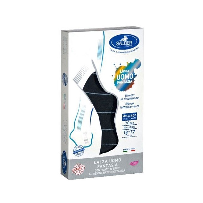 Desa Pharma Sauber Calza Uomo Fantasia Q-skin 70 Den Blu Riga Sottile Ghiaccio Taglia P Desa Pharma Sauber Calza Uomo Fantasia Q-skin 70 Den Blu Riga Sottile Ghiaccio Taglia P