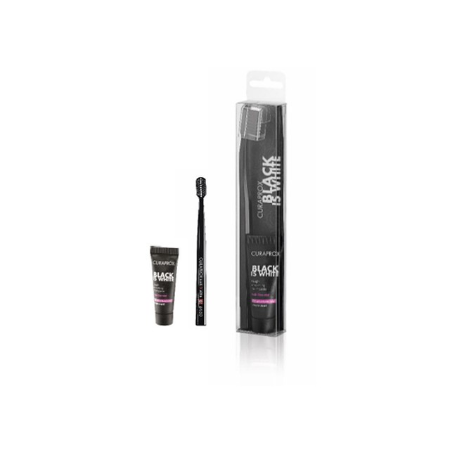 Curaden Healthcare Curaprox Black Is White Dentifrici Sbiancanti 1 Dentifricio Da 10ml + 1 Spazzolino Curaden Healthcare Curaprox Black Is White Dentifrici Sbiancanti 1 Dentifricio Da 10ml + 1 Spazzolino