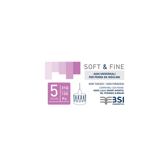 Biochemical System Intern. Ago Per Penna Da Insulina Soft&fine 31 Gauge 5 Mm 100 Pezzi Biochemical System Intern. Ago Per Penna Da Insulina Soft&fine 31 Gauge 5 Mm 100 Pezzi