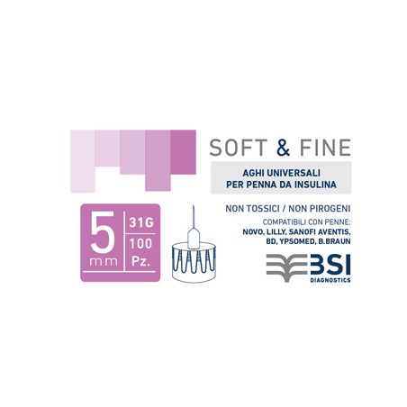 Biochemical System Intern. Ago Per Penna Da Insulina Soft&fine 31 Gauge 5 Mm 100 Pezzi Biochemical System Intern. Ago Per Penna Da Insulina Soft&fine 31 Gauge 5 Mm 100 Pezzi
