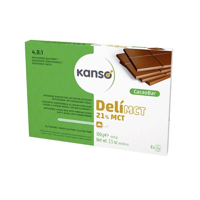 Kanso Delimct Cacao Bar 21% Tavoletta Chetogenica Al Cacao Con Acidi Grassi A Catena Media 4 Monoporzioni Da 25 G
