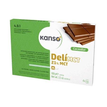 Kanso Delimct Cacao Bar 21% Tavoletta Chetogenica Al Cacao Con Acidi Grassi A Catena Media 4 Monoporzioni Da 25 G