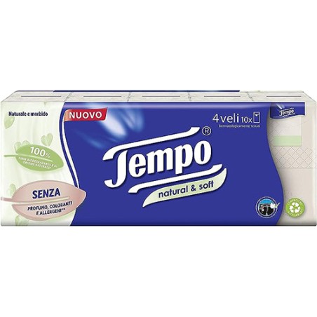 Essity Tempo Fazzoletti Natural&soft 10 Pezzi Da 9 Fazzoletti