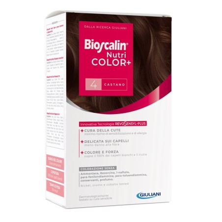 Giuliani Bioscalin Nutricolor Plus 4 Castano Crema Colorante 40 Ml + Rivelatore Crema 60 Ml + Shampoo 12 Ml + Trattamento Finale Giuliani Bioscalin Nutricolor Plus 4 Castano Crema Colorante 40 Ml + Rivelatore Crema 60 Ml + Shampoo 12 Ml + Trattamento Finale