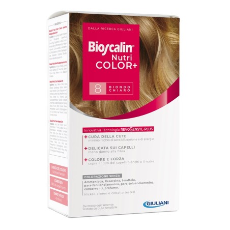 Giuliani Bioscalin Nutricolor Plus 8 Biondo Chiaro Crema Colorante 40 Ml + Rivelatore Crema 60 Ml + Shampoo 12 Ml + Trattamento Giuliani Bioscalin Nutricolor Plus 8 Biondo Chiaro Crema Colorante 40 Ml + Rivelatore Crema 60 Ml + Shampoo 12 Ml + Trattamento