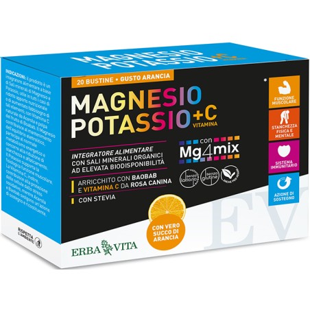 Erba Vita Magnesio Potassio +c Vitamina Gusto Arancia 20 Bustine Da 3,8 G Erba Vita Magnesio Potassio +c Vitamina Gusto Arancia 20 Bustine Da 3,8 G