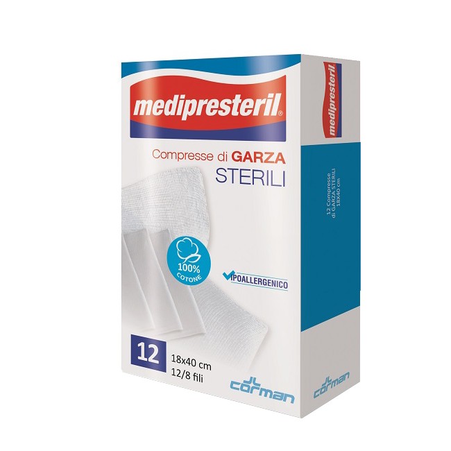Corman Garza Compressa Medipresteril 12/8 Fu 18x40cm 12 Pezzi