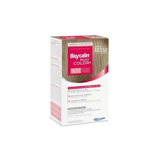 Giuliani Bioscalin Nutri Color+ 8,01 Biondo Chiaro Freddo Crema Colorante 40 Ml + Rivelatore Crema 60 Ml + Shampoo 12 Ml + Balsa
