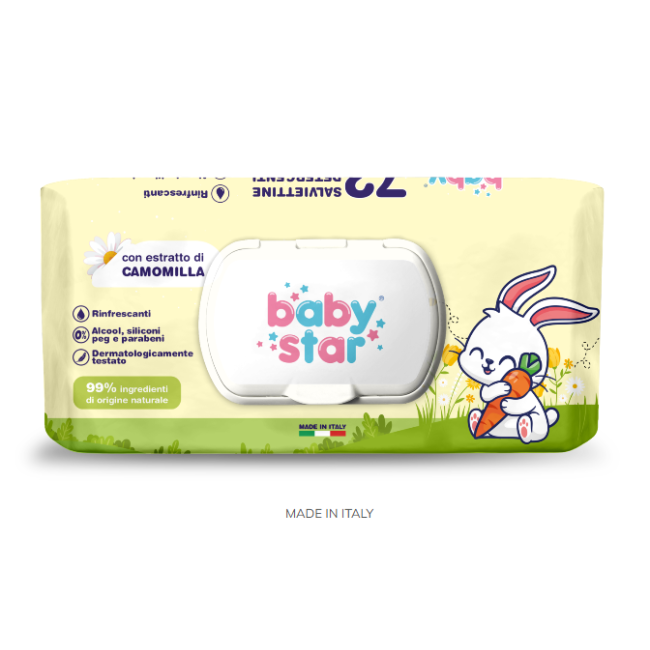 Farvima Medicinali Babystar Salviettine Bebe' Camomilla 72 Pezzi Farvima Medicinali Babystar Salviettine Bebe' Camomilla 72 Pezzi