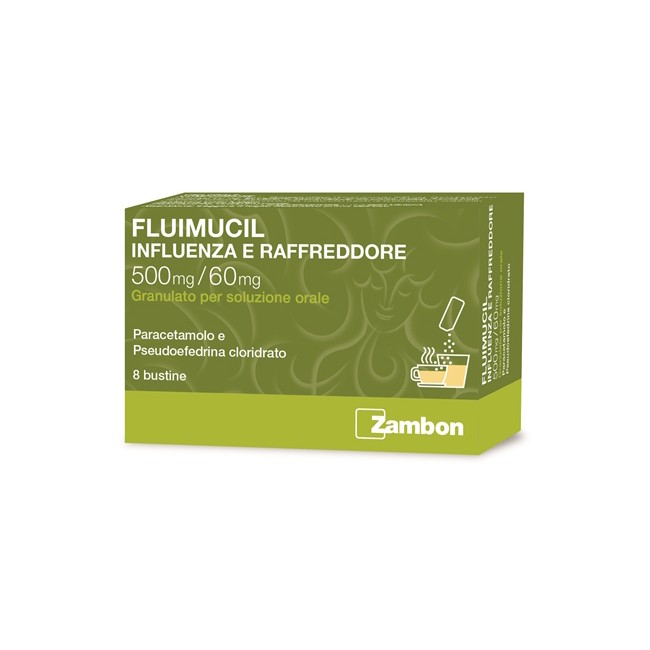 Zambon Fluimucil Influenza E Raffreddore 500 Mg/60 Mg Granulato Per Soluzione Orale Paracetamolo E Pseudoefedrina Cloridrato