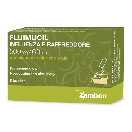 Zambon Fluimucil Influenza E Raffreddore 500 Mg/60 Mg Granulato Per Soluzione Orale Paracetamolo E Pseudoefedrina Cloridrato Zambon Fluimucil Influenza E Raffreddore 500 Mg/60 Mg Granulato Per Soluzione Orale Paracetamolo E Pseudoefedrina Cloridrato