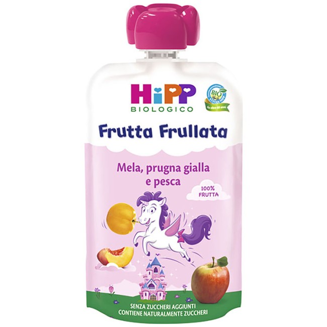 Hipp Bio Frutta Frullata Unicorno Mela Prugna Gialla Pesca 90 G Hipp Bio Frutta Frullata Unicorno Mela Prugna Gialla Pesca 90 G