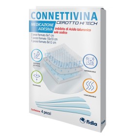 Fidia Farmaceutici Cerotto Connettivina Hitech 4 Misure Miste 2 Pezzi 6 X 7 Cm + 1 Pezzo 10 X 10 Cm + 1 Pezzo 8 X 12 Cm