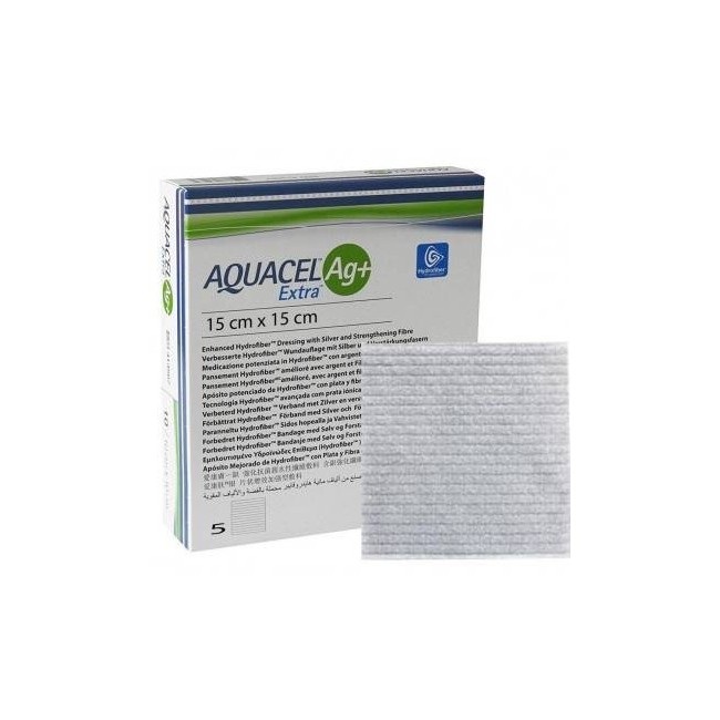 Convatec Medicazione In Hydrofiber E Ioni Argento Intessuta In Lyocell Aquacel Ag + Extra 15x15cm 5 Pezzi