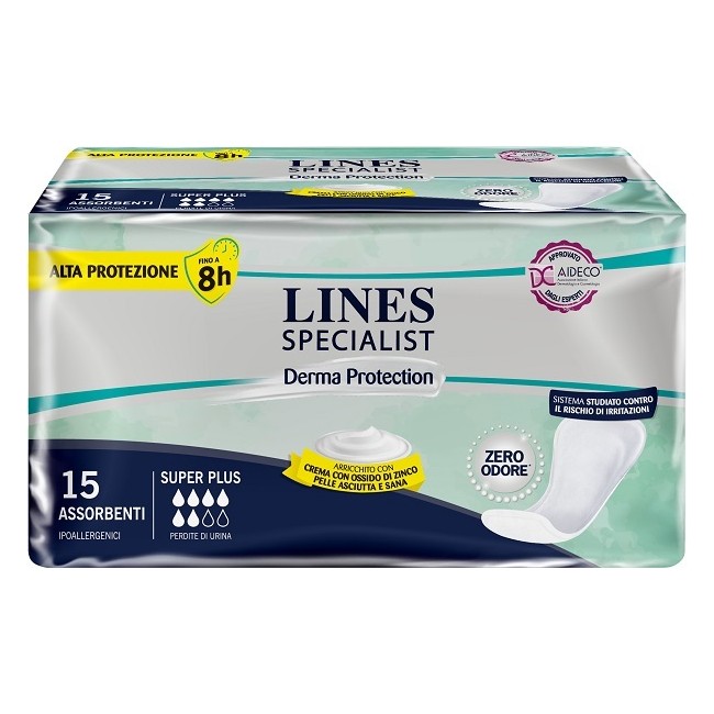 Fater Pannolone Per Incontinenza Lines Specialist Derma Sagomato Anatomico Super Plus 15 Pezzi