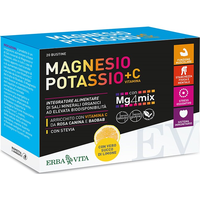 Erba Vita Magnesio Potassio +c Vitamina Gusto Limone 20 Bustine Da 3,8 G