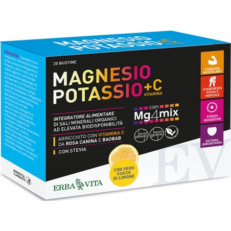 Erba Vita Magnesio Potassio +c Vitamina Gusto Limone 20 Bustine Da 3,8 G Erba Vita Magnesio Potassio +c Vitamina Gusto Limone 20 Bustine Da 3,8 G