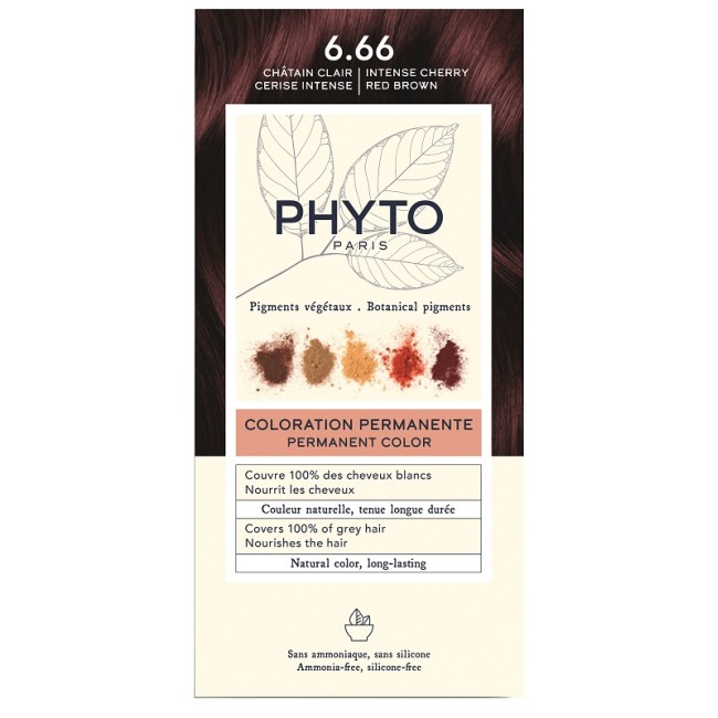Color Kit Phytocolor 6,66 Castano Intenso Rosso Ciliegia 1 Latte Rivelatore 50 Ml + 1 Crema Colorante 50 Ml + 1 Maschera Prolung