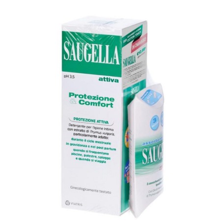 Meda Pharma Saugella Protezione&comfort Bundle 1 Attiva 250 Ml + 3 Assorbenti Interni Regular In Omaggio + Gadget Stickers Motiv Meda Pharma Saugella Protezione&comfort Bundle 1 Attiva 250 Ml + 3 Assorbenti Interni Regular In Omaggio + Gadget Stickers Motiv