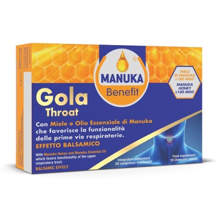 Optima Naturals Manuka Benefit Gola Throat 20 Compresse Masticabili Optima Naturals Manuka Benefit Gola Throat 20 Compresse Masticabili