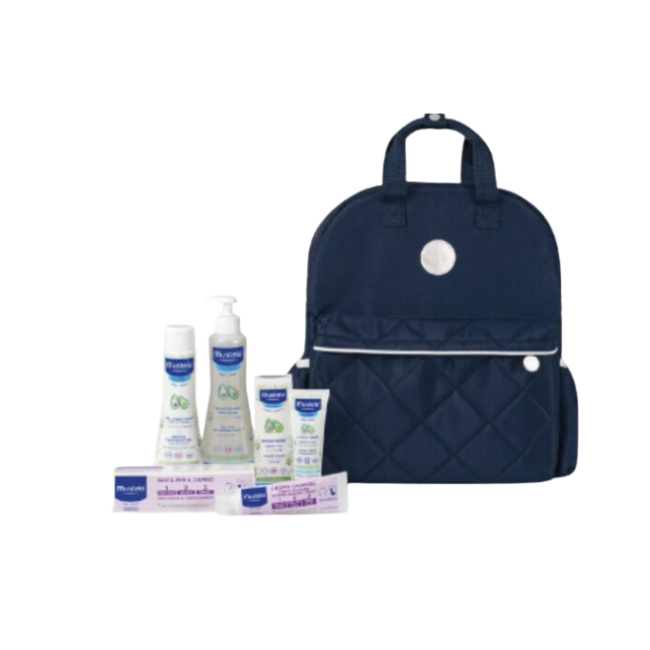 Laboratoires Expanscience Mustela Zaino Borsa 2024 1 Mustela Detergente Delicato 200 Ml + 1 Pasta Cambio 50 Ml + 1 Fluido S/r 30