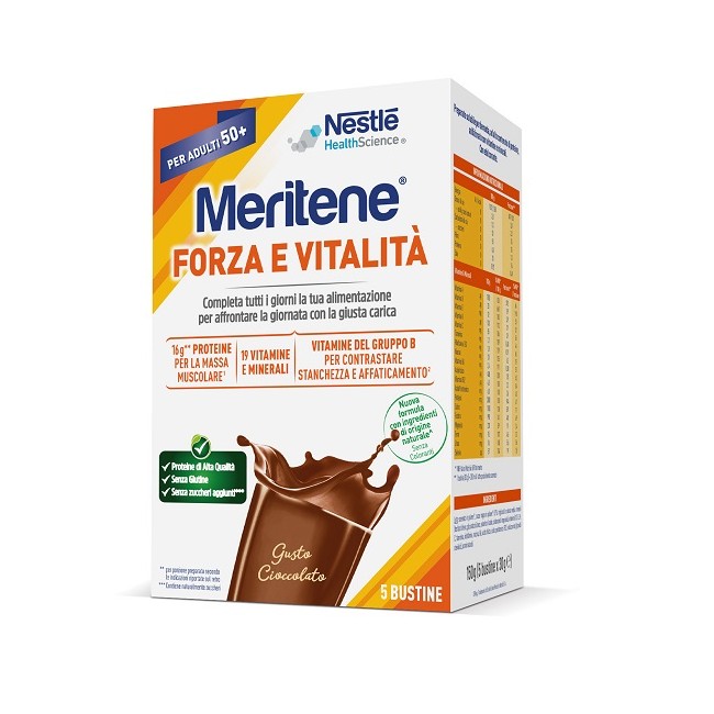 Nestlè Meritene Forza E Vitalita' Cioccolato 5 Bustine Da 30 G Nestlè Meritene Forza E Vitalita' Cioccolato 5 Bustine Da 30 G