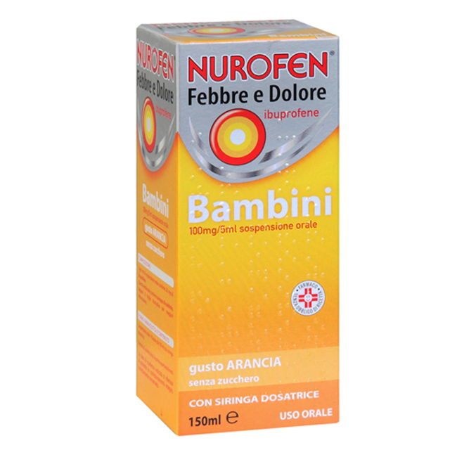 Farma 1000 Nurofen Febbre E Dolore Bambini 100mg/5ml Sospensione Orale Gusto Arancia Senza Zucchero 100mg/5ml Sospensione Orale 