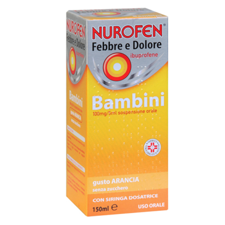 Farma 1000 Nurofen Febbre E Dolore Bambini 100mg/5ml Sospensione Orale Gusto Arancia Senza Zucchero 100mg/5ml Sospensione Orale 