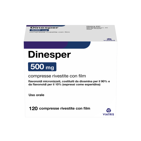 Viatris Dinesper 500 Mg Compresse Rivestite Con Film Flavonoidi Micronizzati, Costituiti Da Diosmina Per Il 90% E Da Flavonoidi 