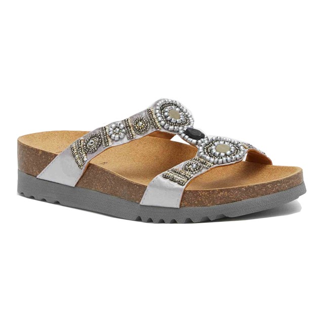 Scholl Calzatura New Bogota' Wedge Satin+beads W Silver/pewter 39