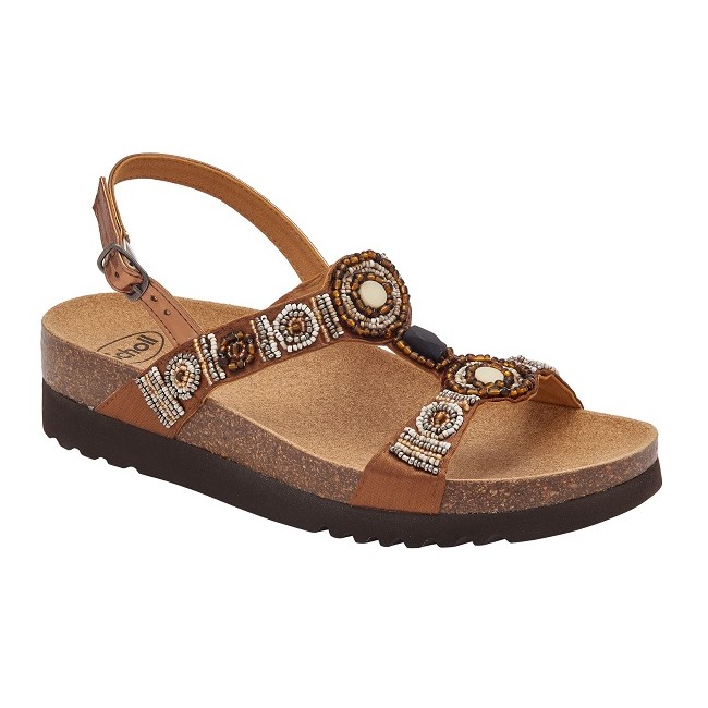 Scholl Calzatura Bogota' Sandal Satin+beads+synthetic W Brown 37