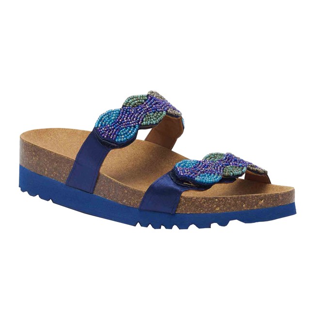 Scholl Calzatura Palmilla 2 Straps Satin+beads W Blue 37