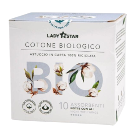 Farvima Medicinali Ladystar Assorbenti Esterni 100% Cotone Bio Notte Ali 10 Pezzi