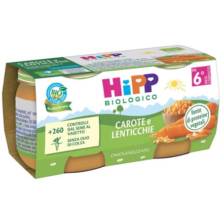 Hipp Bio Omogeneizzato Carote/lenticchie 2x80 G