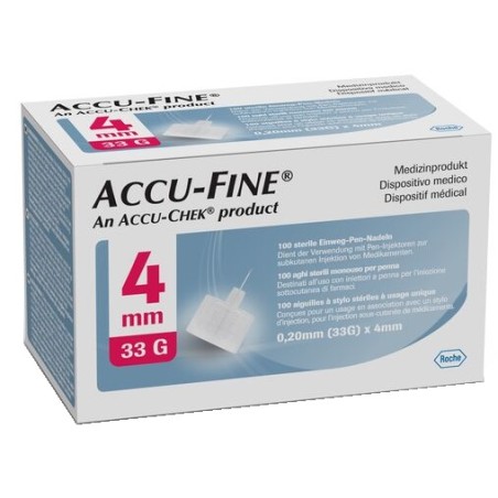 Roche Ago Ipodermico Per Penna Da Insulina Accu-fine In Acciaio Inox 33 Gauge 4 Mm 100 Pezzi